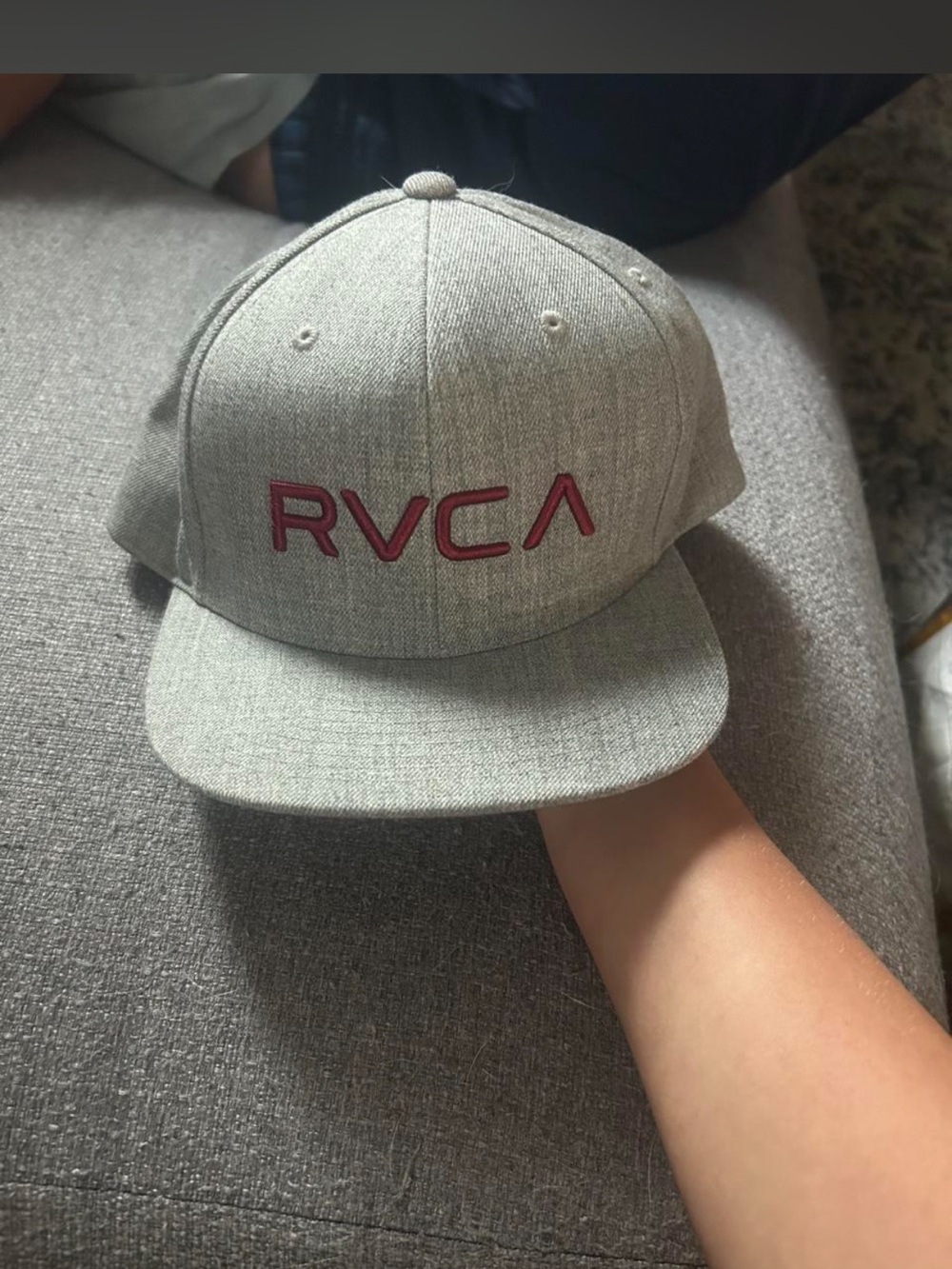 RVCA Gray Snapback Cap with Maroon Embroidered Logo